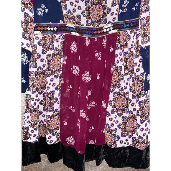 Anthropologie Maeve Boho CottageCore Grunge Hippie Velvet Blue Red Peasant Dress - Picture 9 of 11